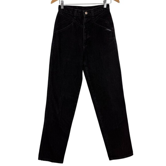 Vtg Rockies Western Black Denim Jeans 28 Cotton High-Waist Bareback 32 Inseam - Picture 1 of 10